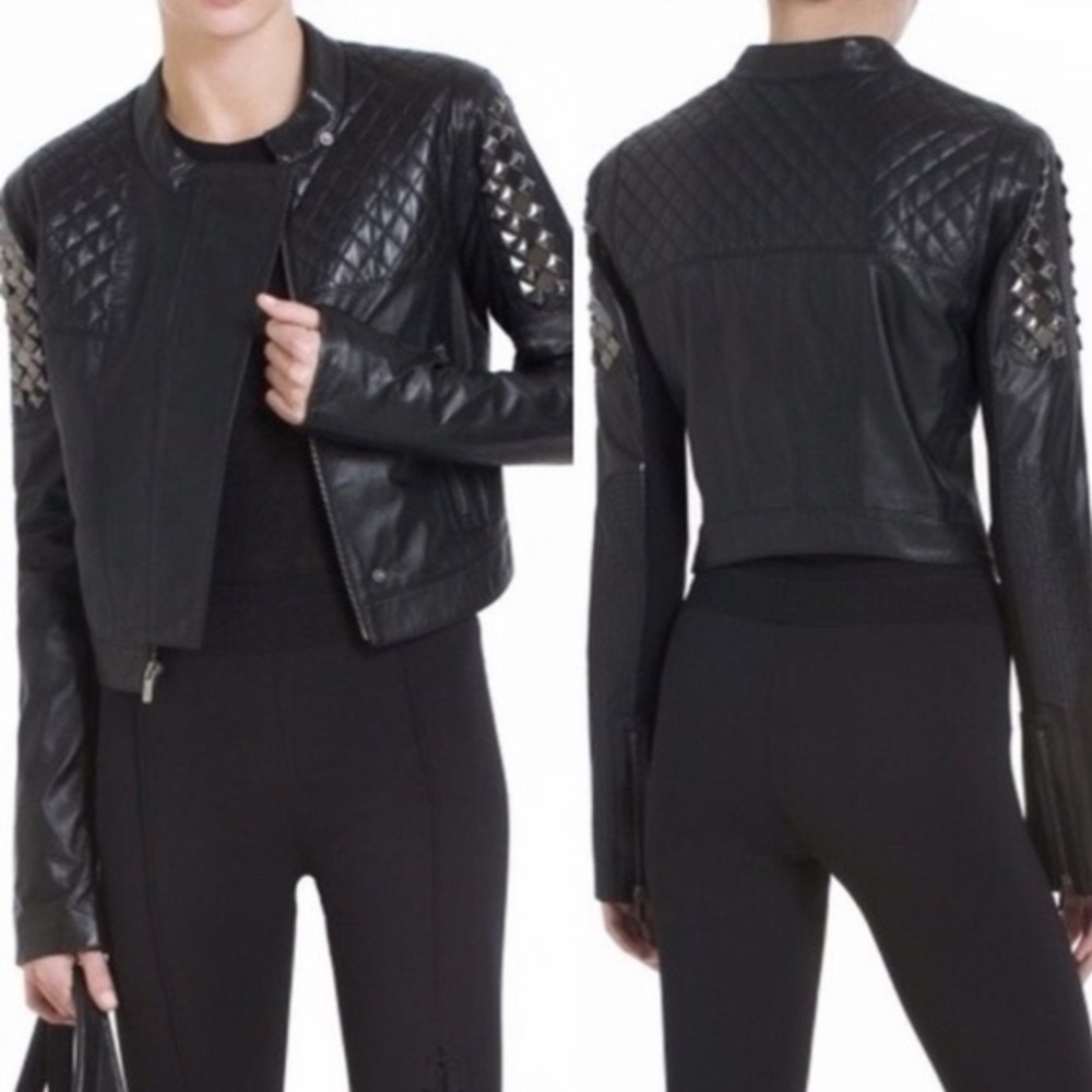 Rare BCBGMAXAZRIA Quilted + Studded Leather Jacket — Brand New